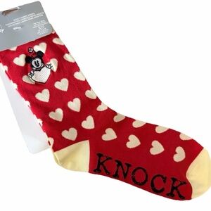 DISNEY “KNOCK MY SOCKS OFF” MICKEY MOUSE HEARTS RED CREAM ADULTS US 6-12 NEW